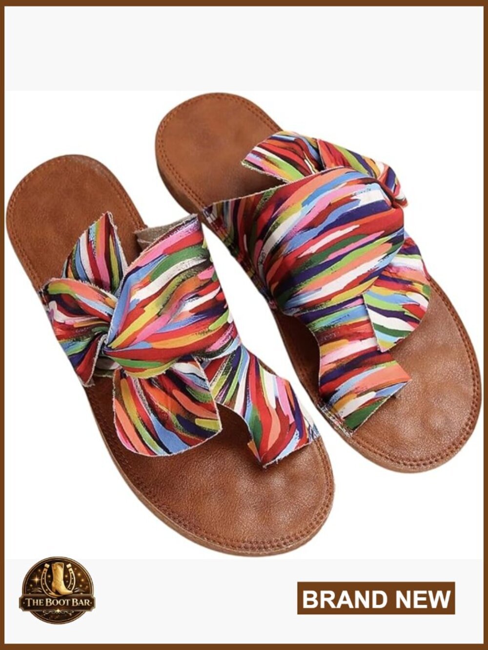 Rainbow Bow Flat Sandals Summer Beach Slides Thong Open Toe Dressy